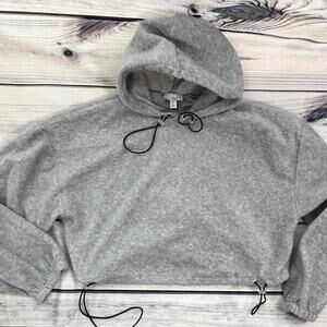 TopShop Sz L Cropped Hoodie Gray Drawstring Cute Top Shop Sweatshirt